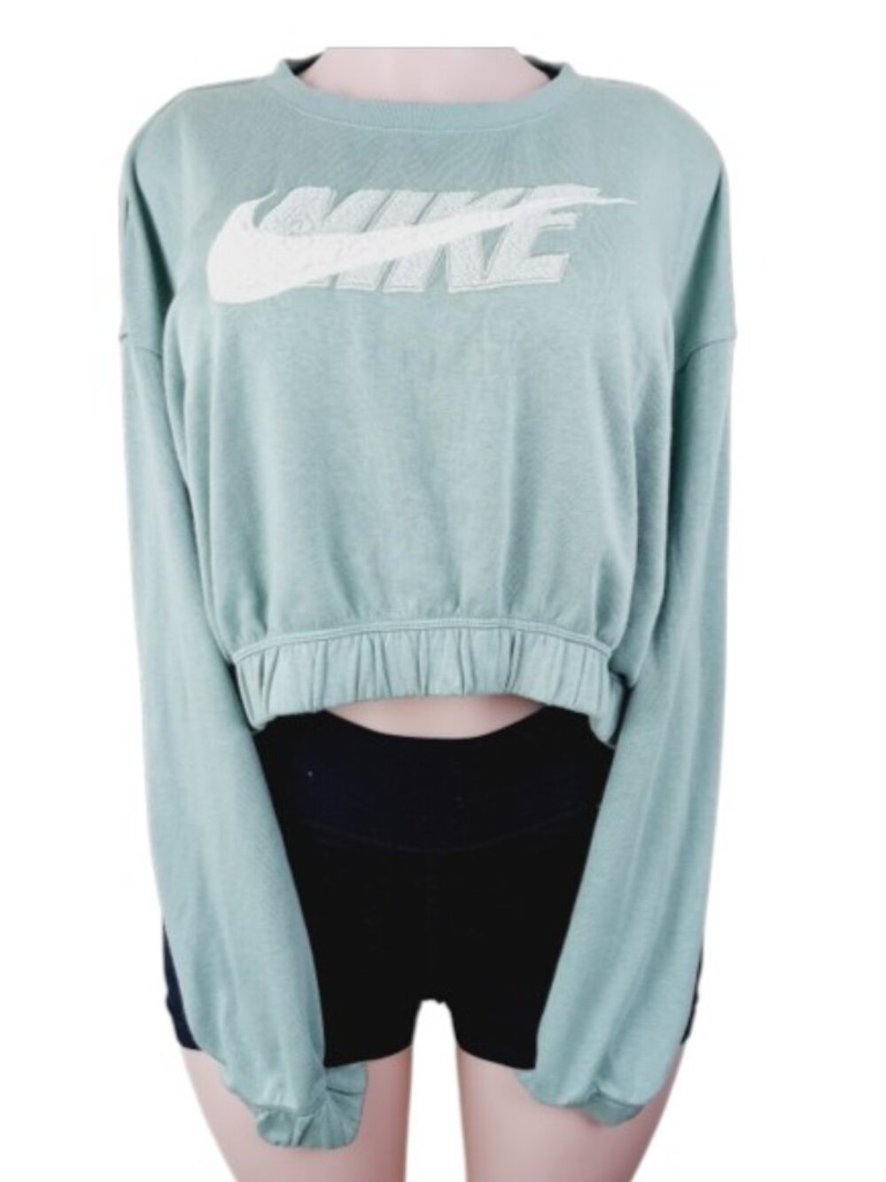 Nike Women's Mint Green Icon Clash Sportswear Cropped Pullover Sweatshirt Size M